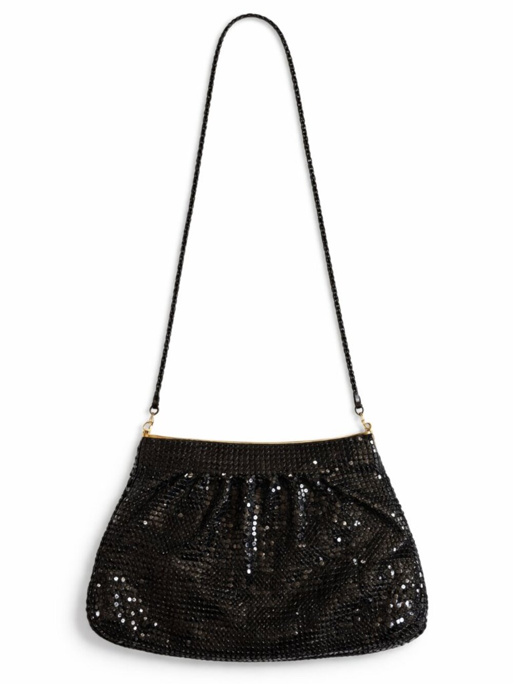Black Sequin Evening Crossbody Bag With Chain Strap
